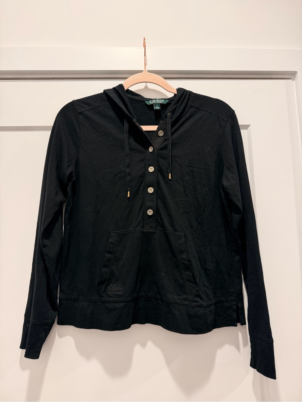 Ralph Lauren Black Hooded Button-Front Sweatshirt